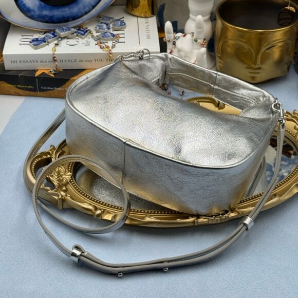 🆕 OROTON 🧿 NWT Clara Mini Convertible Crossbody Bag, Crinkle Silver Leather - Picture 15 of 16